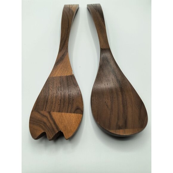 Hand-Carved Wooden Salad Server Set Spoon & Fork 13.25" Kitchen Utensils Natural - Picture 6 of 7